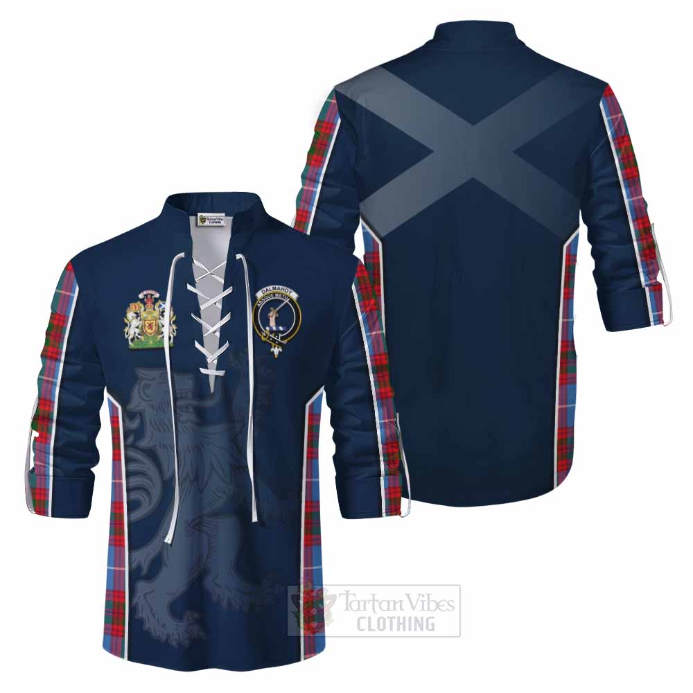 Tartan Vibes Clothing Dalmahoy Tartan Ghillie Kilt Shirt with Family Crest and Lion Rampant Vibes Sport Style