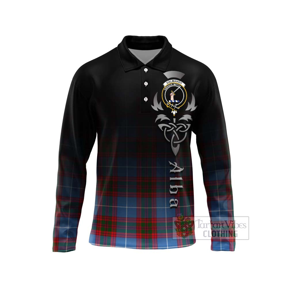 Tartan Vibes Clothing Dalmahoy Tartan Long Sleeve Polo Shirt Featuring Alba Gu Brath Family Crest Celtic Inspired