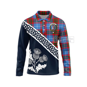 Dalmahoy Tartan Long Sleeve Polo Shirt Featuring Thistle and Scotland Map