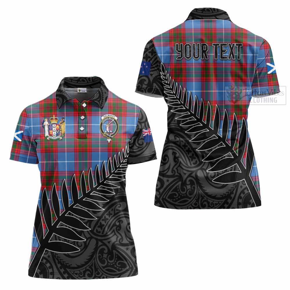 Tartan Vibes Clothing Dalmahoy Crest Tartan Women's Polo Shirt with New Zealand Silver Fern Half Style