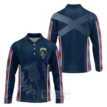 Dalmahoy Tartan Long Sleeve Polo Shirt with Family Crest and Scottish Thistle Vibes Sport Style