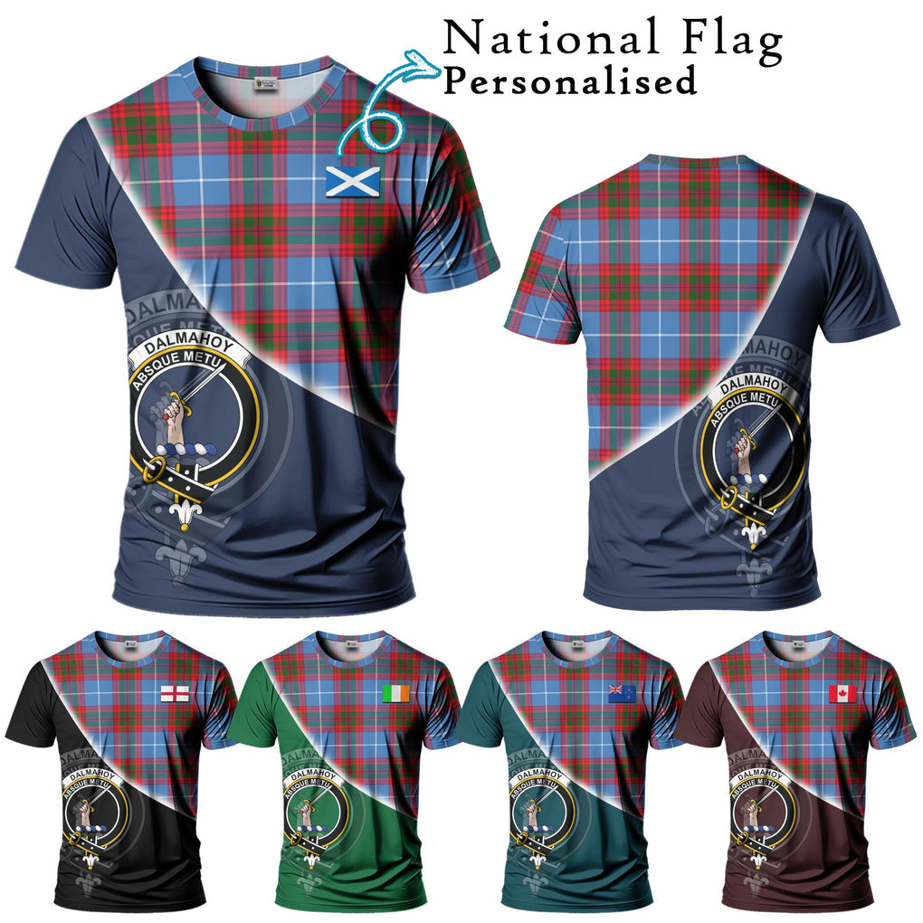 Dalmahoy Tartan T-Shirt with Personalised National Flag and Family Crest Half Style Kid's Shirt - Tartanvibesclothing Shop