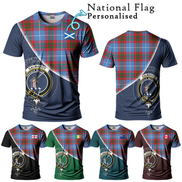 Dalmahoy Tartan T-Shirt with Personalised National Flag and Family Crest Half Style