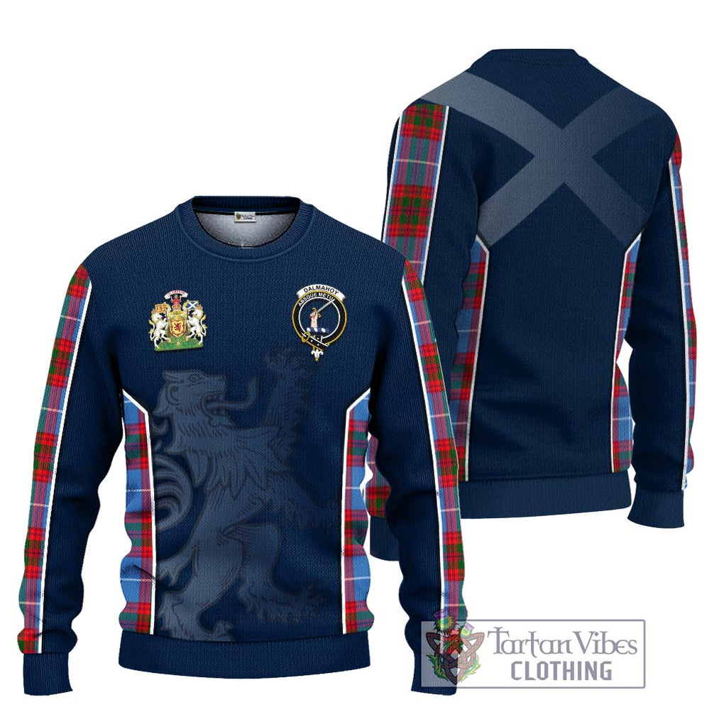 Dalmahoy Tartan Knitted Sweater with Family Crest and Lion Rampant Vibes Sport Style Unisex - Tartan Vibes Clothing