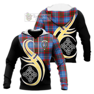 Dalmahoy Tartan Knitted Hoodie with Family Crest and Celtic Symbol Style