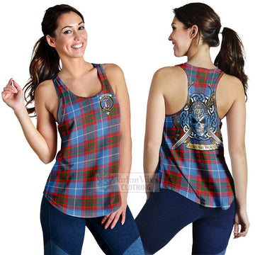 Dalmahoy Tartan Women's Racerback Tanks with Family Crest Celtic Skull Style