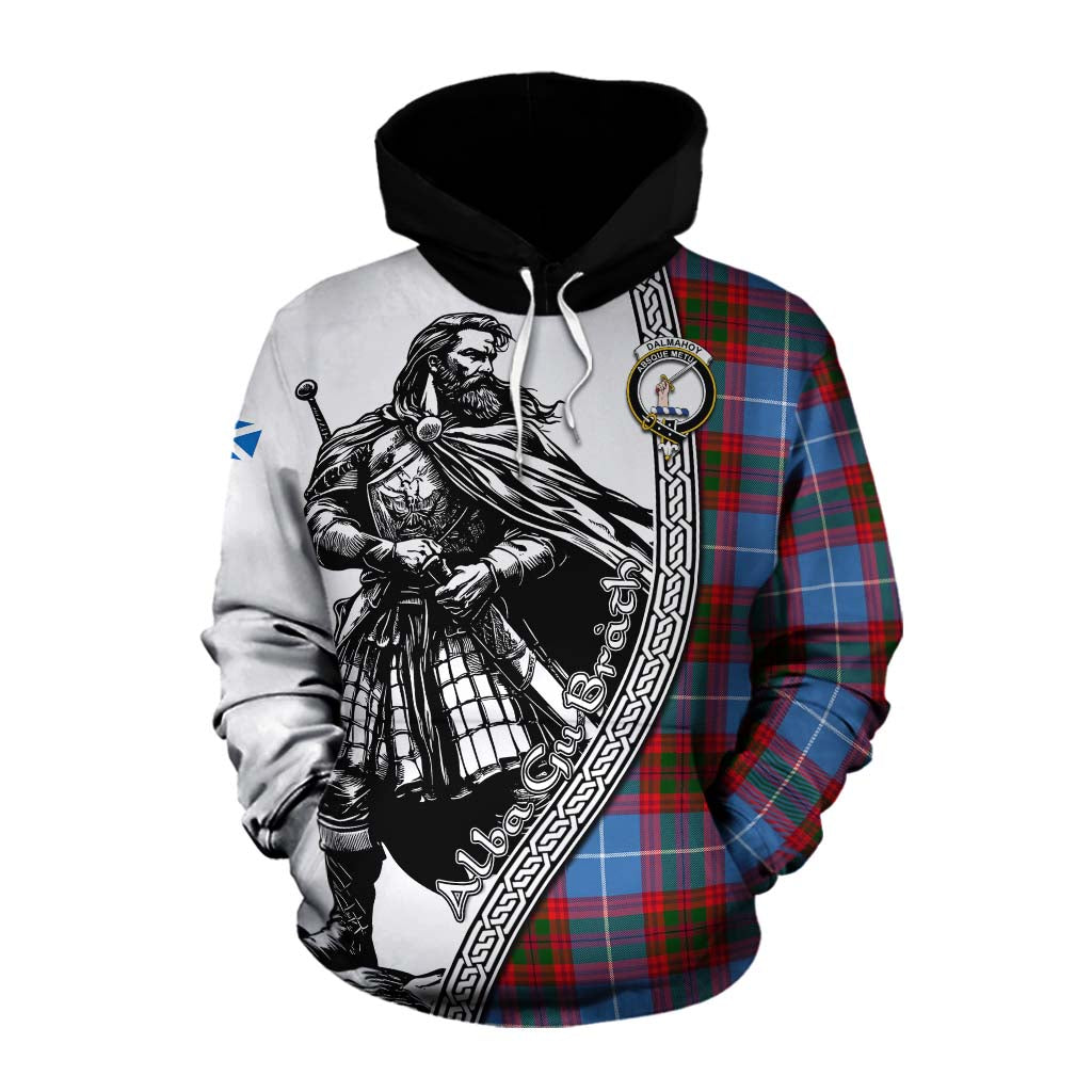 Tartan Vibes Clothing Dalmahoy Tartan Clan Crest Cotton Hoodie with Highlander Warrior Celtic Style