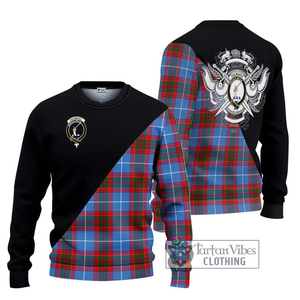 Dalmahoy Tartan Knitted Sweater with Family Crest and Military Logo Style Unisex - Tartanvibesclothing Shop