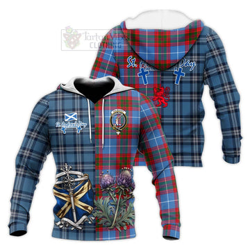 Dalmahoy Tartan Knitted Hoodie Happy St. Andrew's Day Half Tartan Style