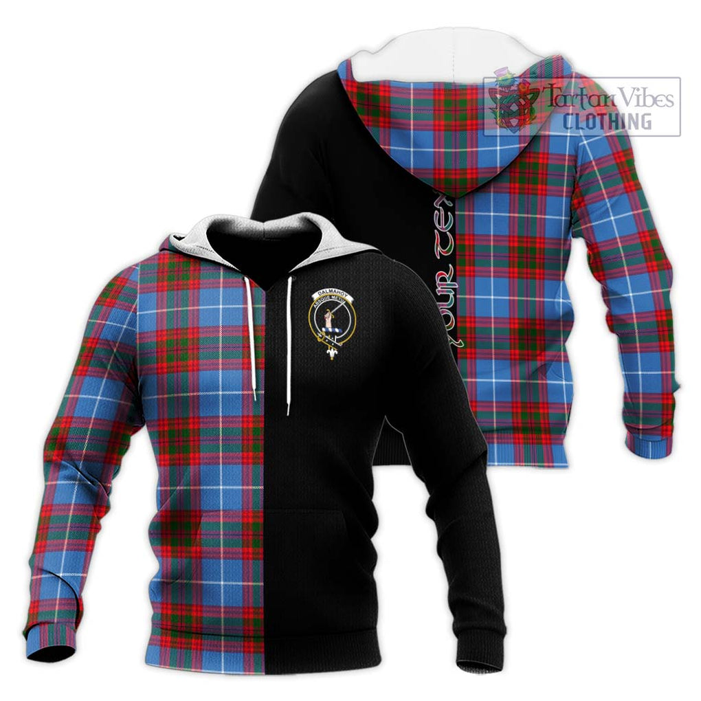 Dalmahoy Tartan Knitted Hoodie with Family Crest and Half Of Me Style Unisex Knitted Pullover Hoodie - Tartanvibesclothing Shop