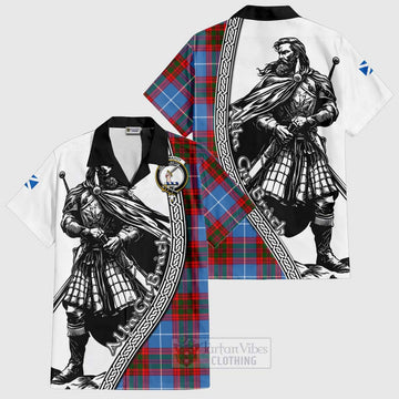 Dalmahoy Tartan Clan Crest Short Sleeve Button Shirt with Highlander Warrior Celtic Style