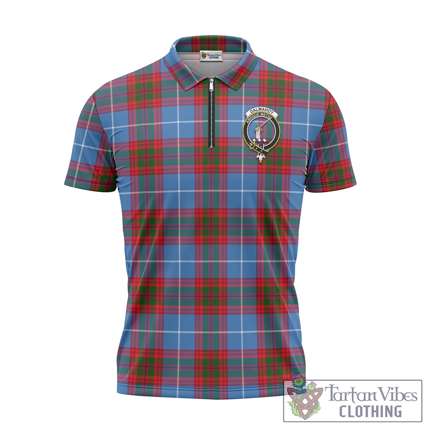 Tartan Vibes Clothing Dalmahoy Tartan Zipper Polo Shirt with Family Crest