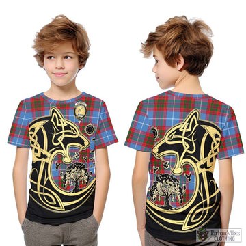 Dalmahoy Tartan Kid T-Shirt with Family Crest Celtic Wolf Style