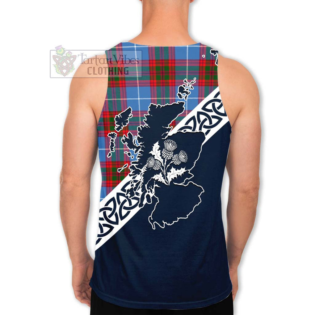 Tartan Vibes Clothing Dalmahoy Tartan Men's Tank Top Featuring Thistle and Scotland Map