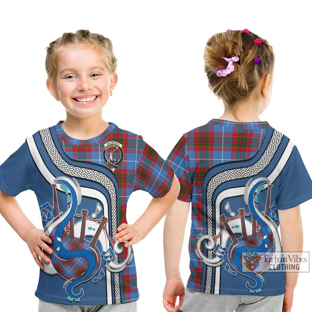 Tartan Vibes Clothing Dalmahoy Tartan Kid T-Shirt with Epic Bagpipe Style