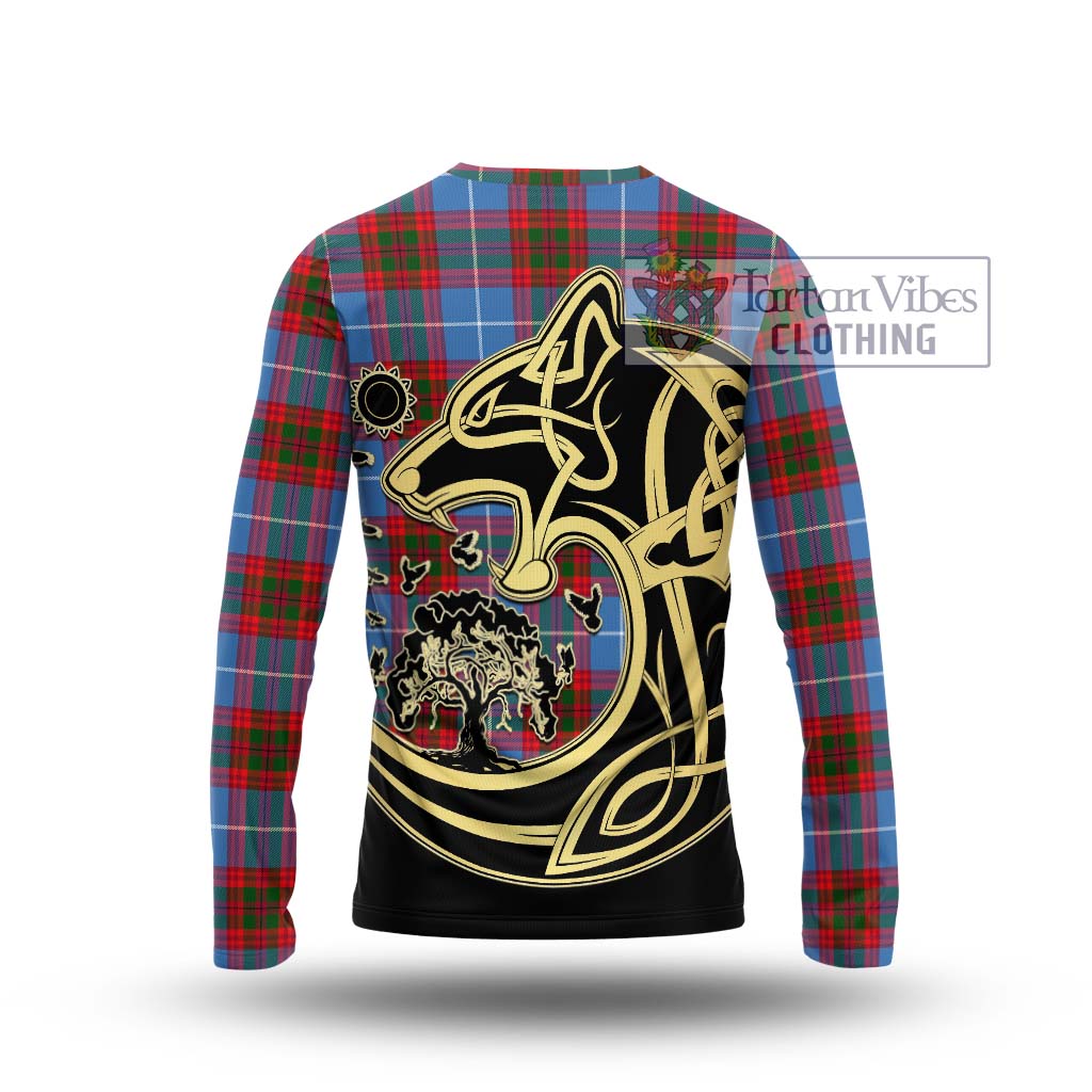 Tartan Vibes Clothing Dalmahoy Tartan Long Sleeve T-Shirt with Family Crest Celtic Wolf Style