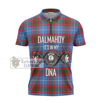 Dalmahoy Tartan Zipper Polo Shirt with Family Crest DNA In Me Style