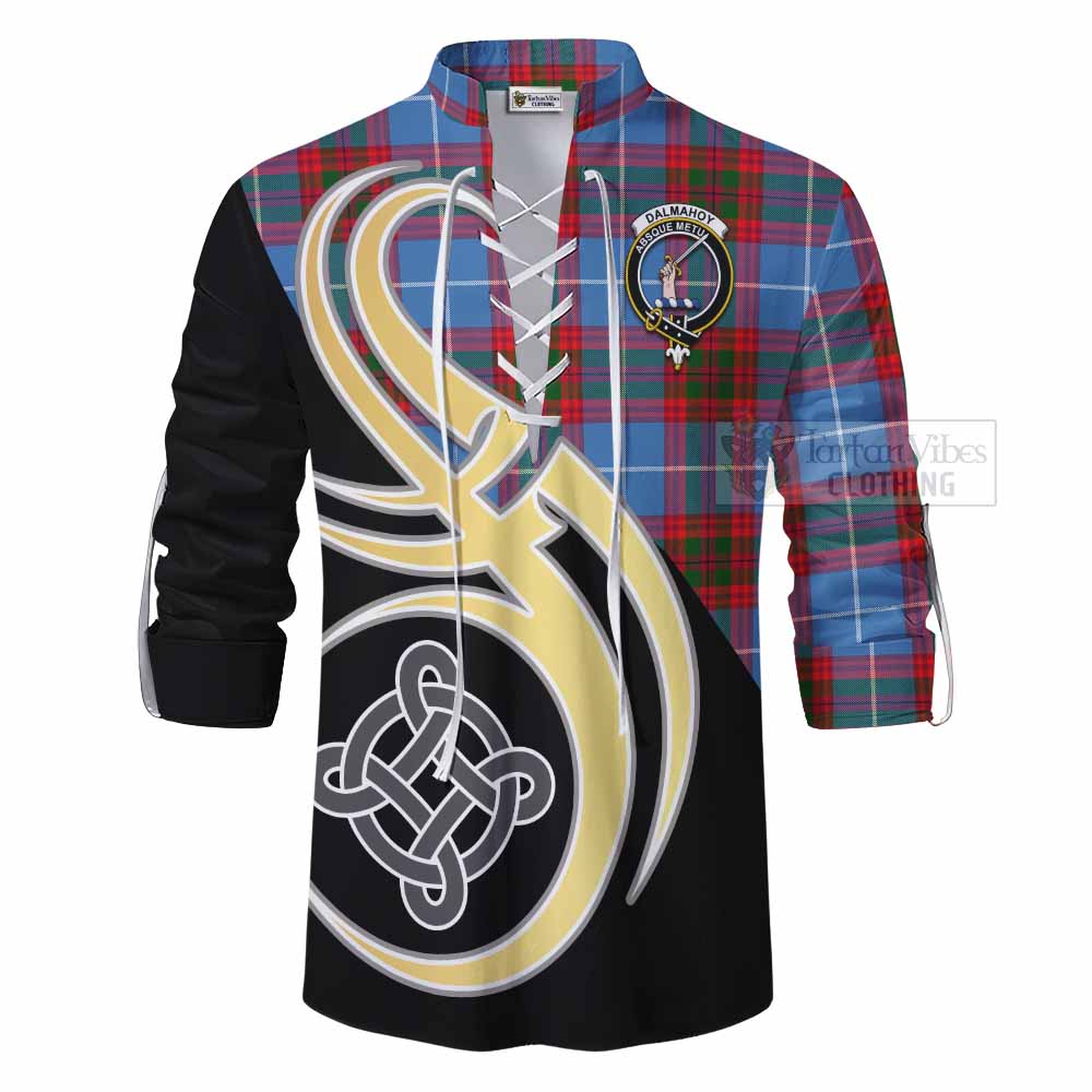 Tartan Vibes Clothing Dalmahoy Tartan Ghillie Kilt Shirt with Family Crest and Celtic Symbol Style