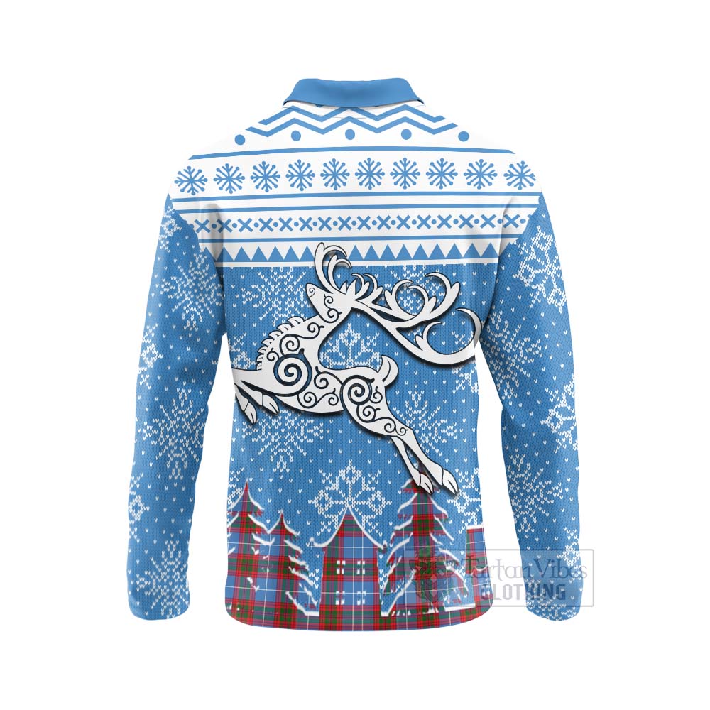 Tartan Vibes Clothing Dalmahoy Clan Christmas Long Sleeve Polo Shirt Celtic Reindeer Style