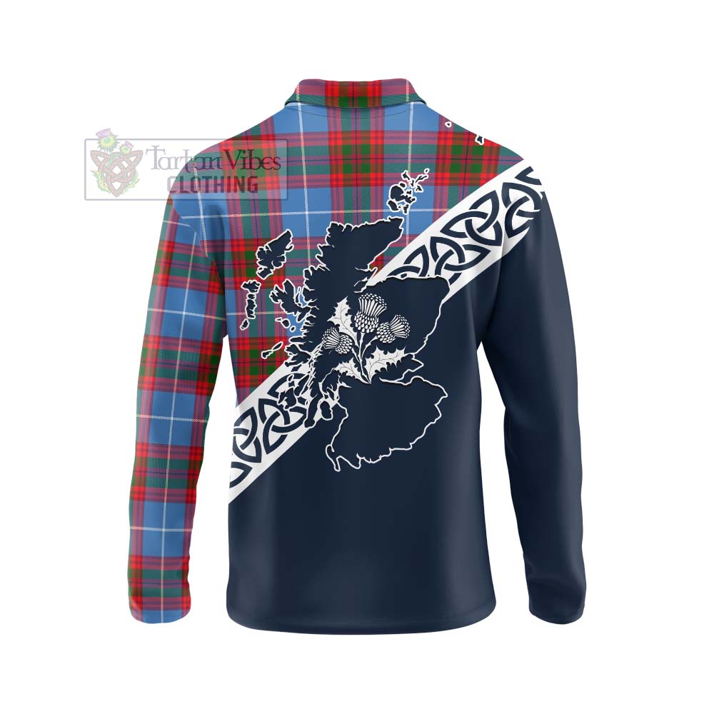 Tartan Vibes Clothing Dalmahoy Tartan Long Sleeve Polo Shirt Featuring Thistle and Scotland Map