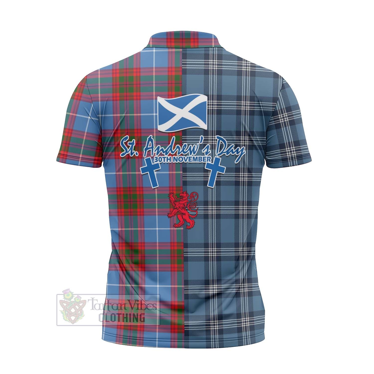 Tartan Vibes Clothing Dalmahoy Tartan Zipper Polo Shirt Happy St. Andrew's Day Half Tartan Style