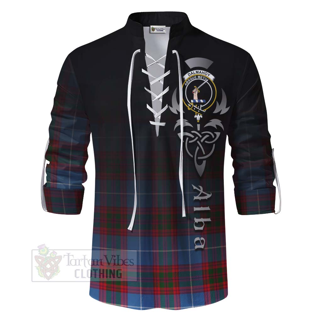 Tartan Vibes Clothing Dalmahoy Tartan Ghillie Kilt Shirt Featuring Alba Gu Brath Family Crest Celtic Inspired