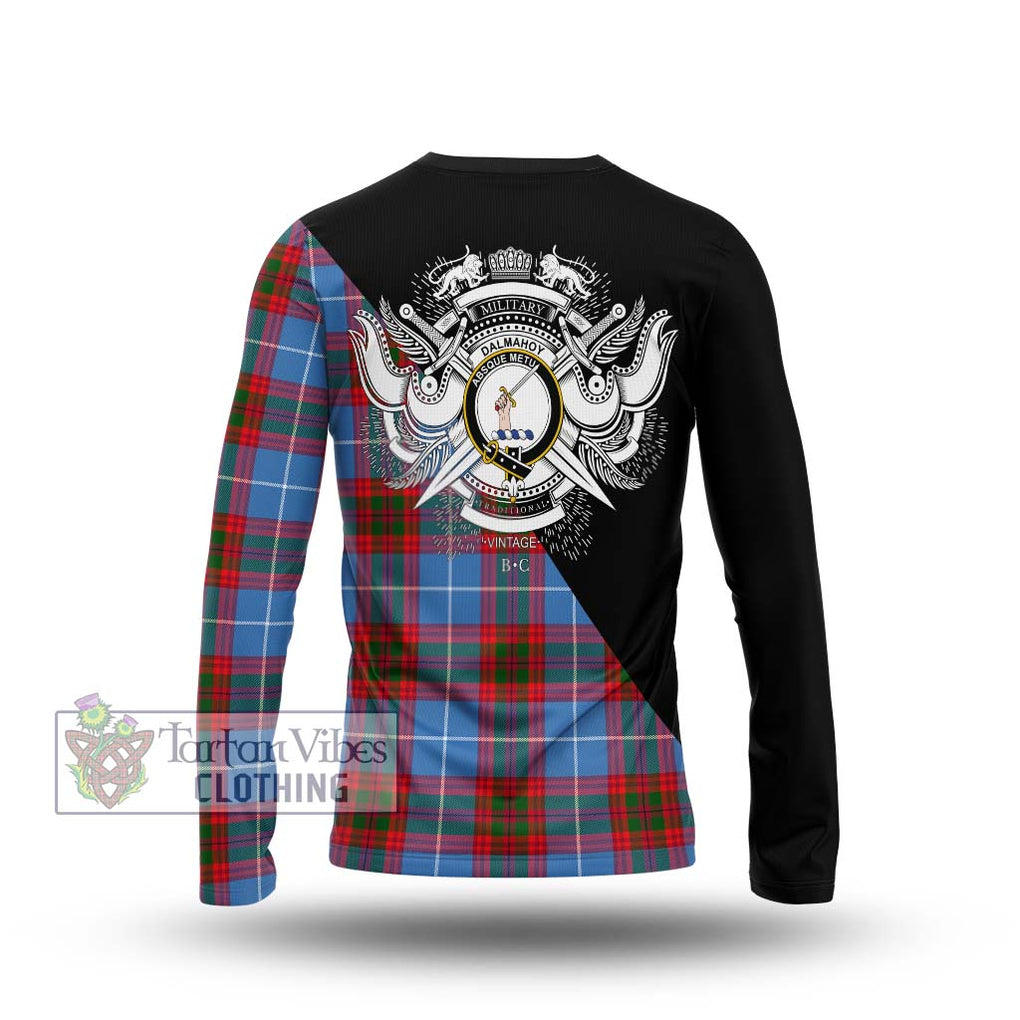 Dalmahoy Tartan Long Sleeve T-Shirt with Family Crest and Military Logo Style - Tartanvibesclothing Shop