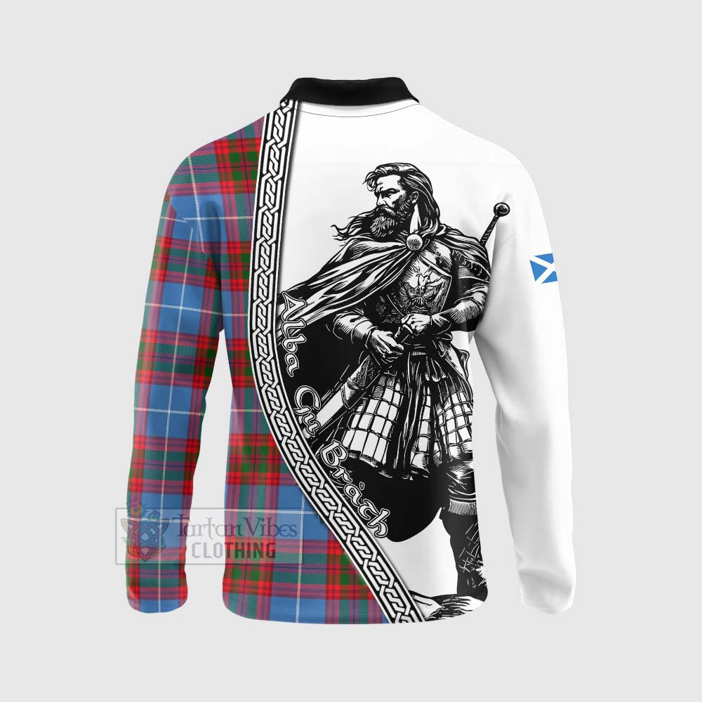 Tartan Vibes Clothing Dalmahoy Tartan Clan Crest Long Sleeve Polo Shirt with Highlander Warrior Celtic Style