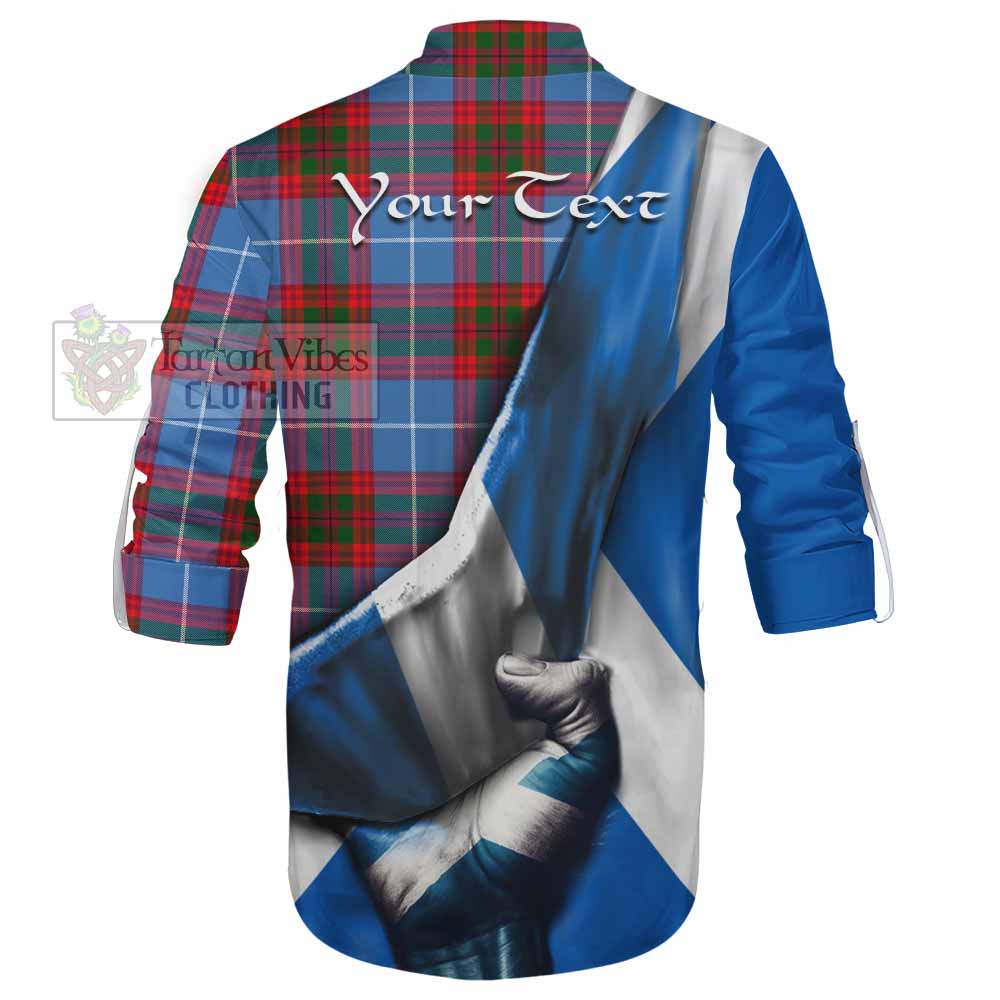 Tartan Vibes Clothing Dalmahoy Tartan Ghillie Kilt Shirt with Family Crest Scotland Patriotic Style