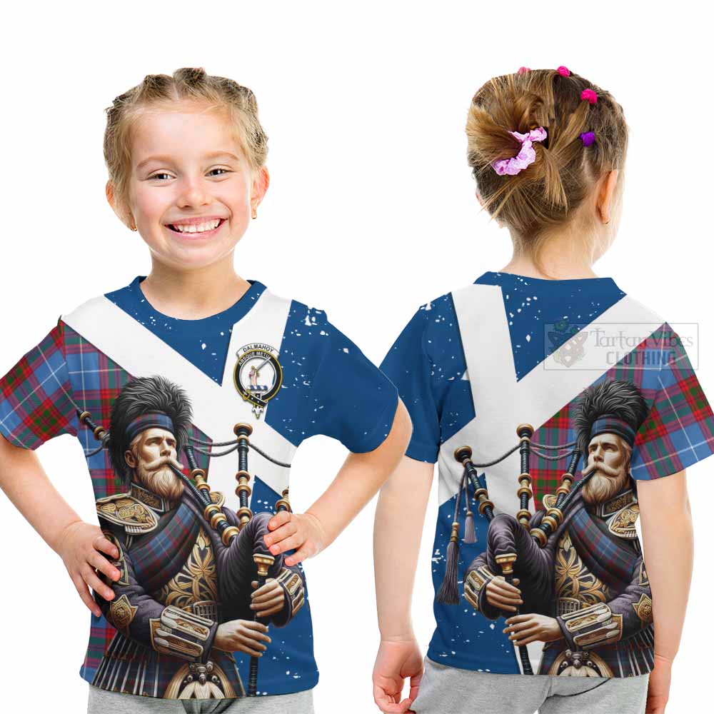 Tartan Vibes Clothing Dalmahoy Tartan Kid T-Shirt with Family Crest Scottish Bagpiper Vibes