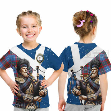 Dalmahoy Tartan Kid T-Shirt with Family Crest Scottish Bagpiper Vibes