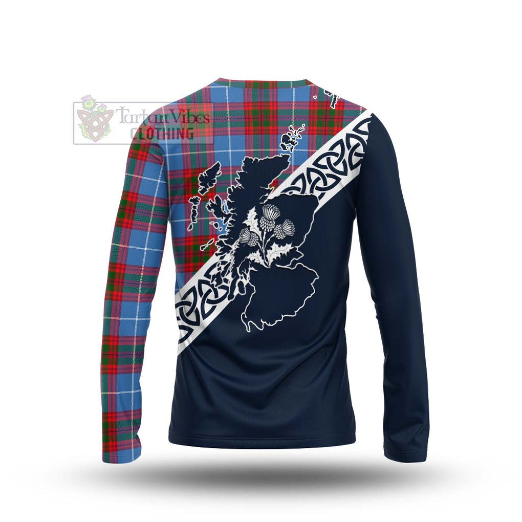 Tartan Vibes Clothing Dalmahoy Tartan Long Sleeve T-Shirt Featuring Thistle and Scotland Map