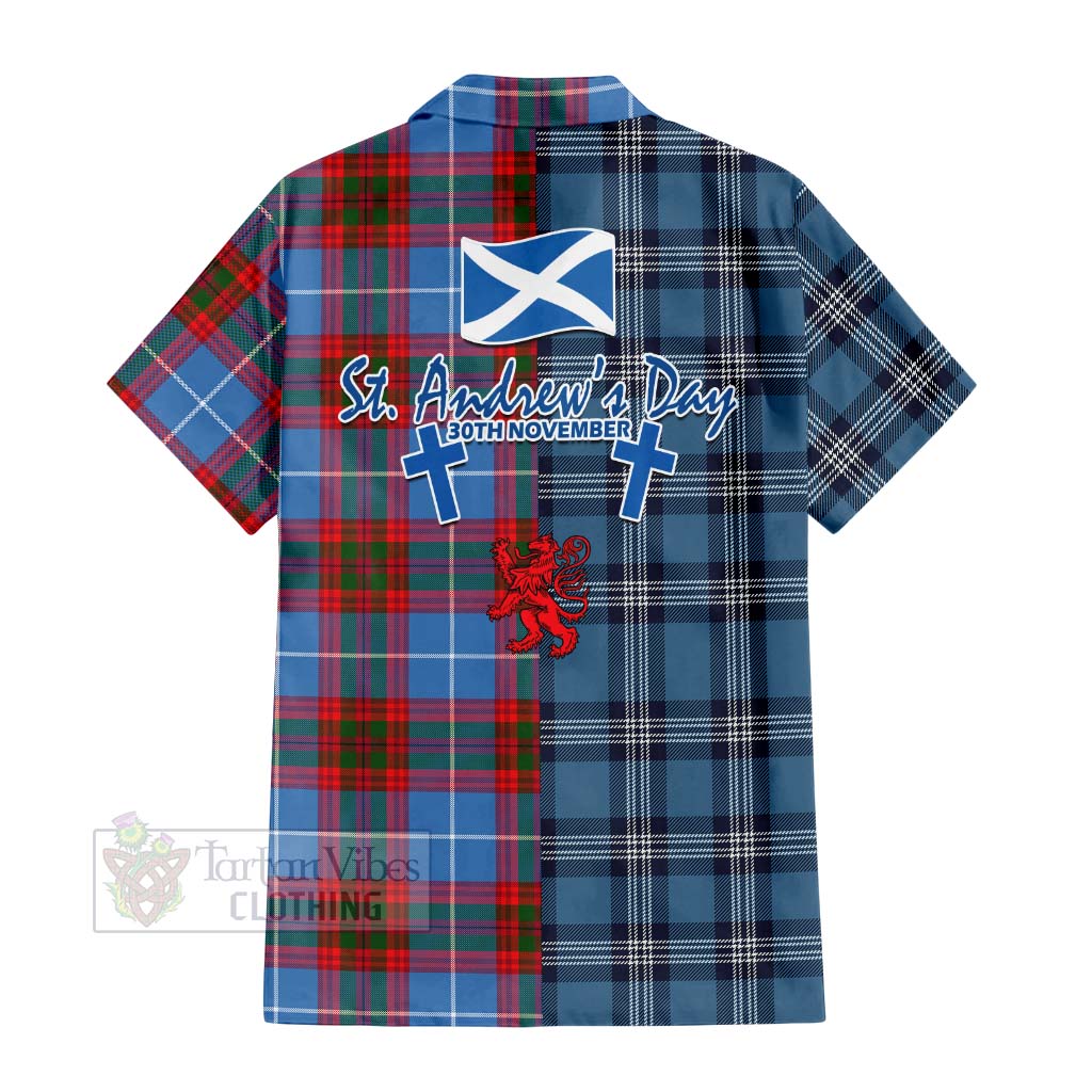 Tartan Vibes Clothing Dalmahoy Tartan Short Sleeve Button Shirt Happy St. Andrew's Day Half Tartan Style