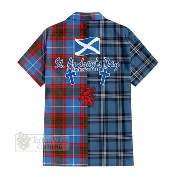 Dalmahoy Tartan Short Sleeve Button Shirt Happy St. Andrew's Day Half Tartan Style