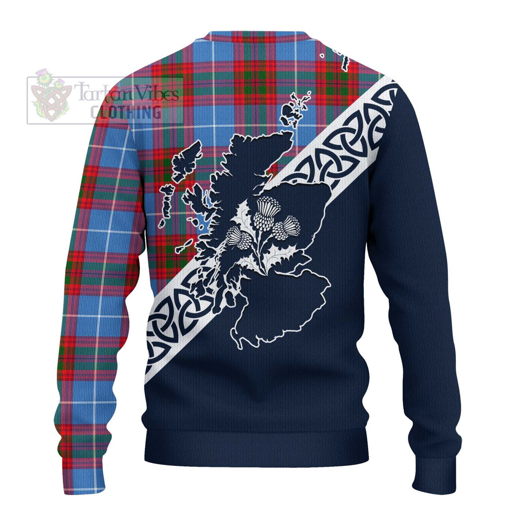 Tartan Vibes Clothing Dalmahoy Tartan Knitted Sweater Featuring Thistle and Scotland Map