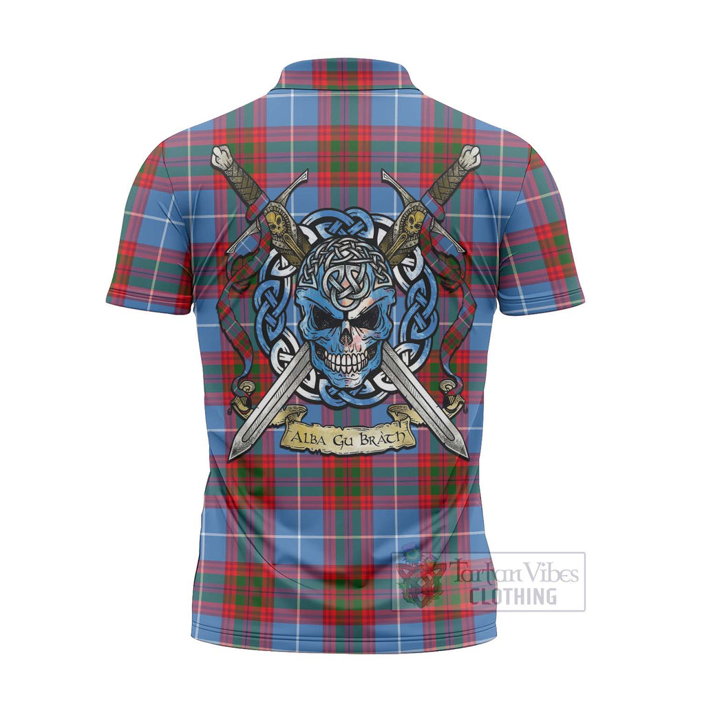 Tartan Vibes Clothing Dalmahoy Tartan Zipper Polo Shirt with Family Crest Celtic Skull Style