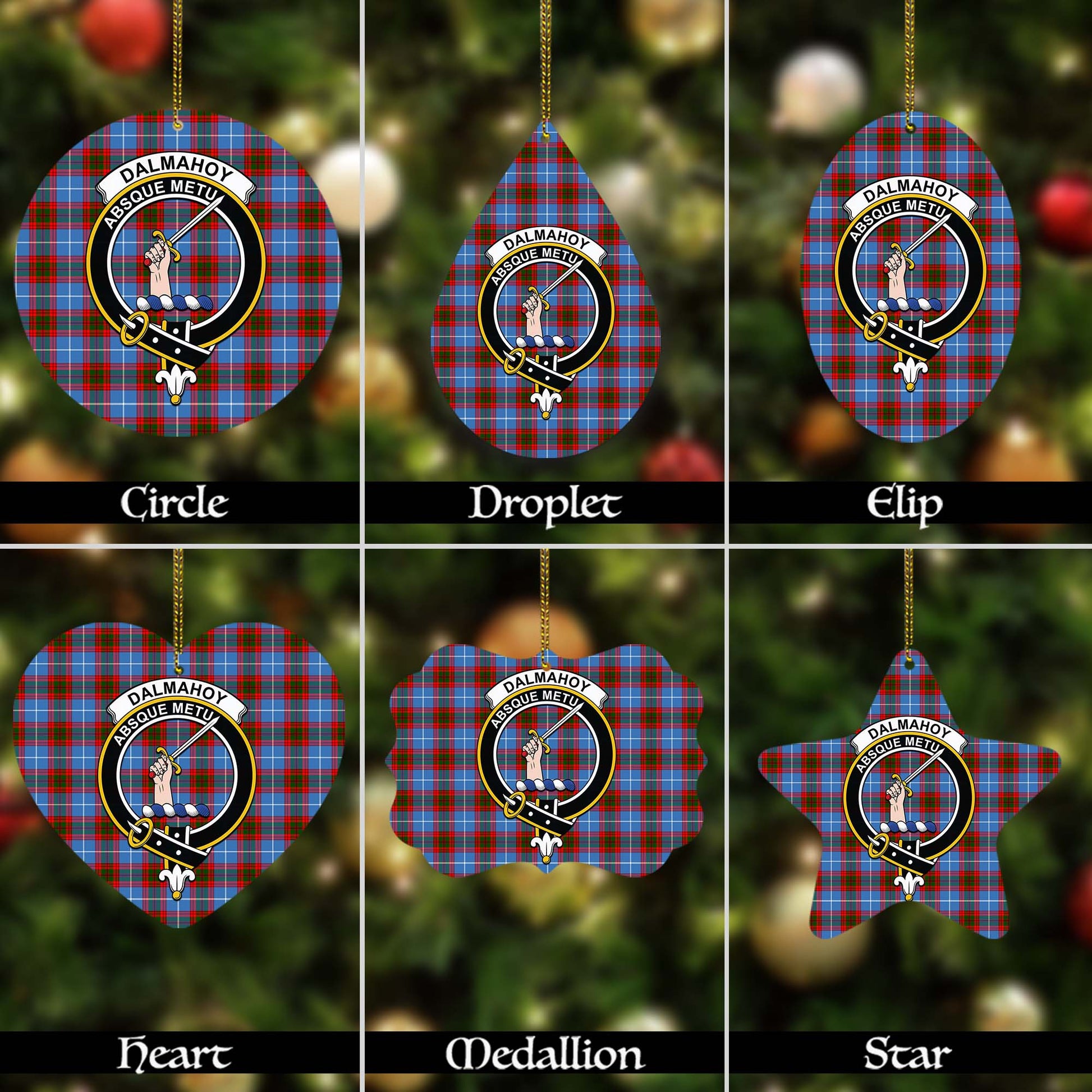 Dalmahoy Tartan Christmas Ornaments with Family Crest - Tartanvibesclothing