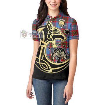 Dalmahoy Tartan Women's Polo Shirt with Family Crest Celtic Wolf Style