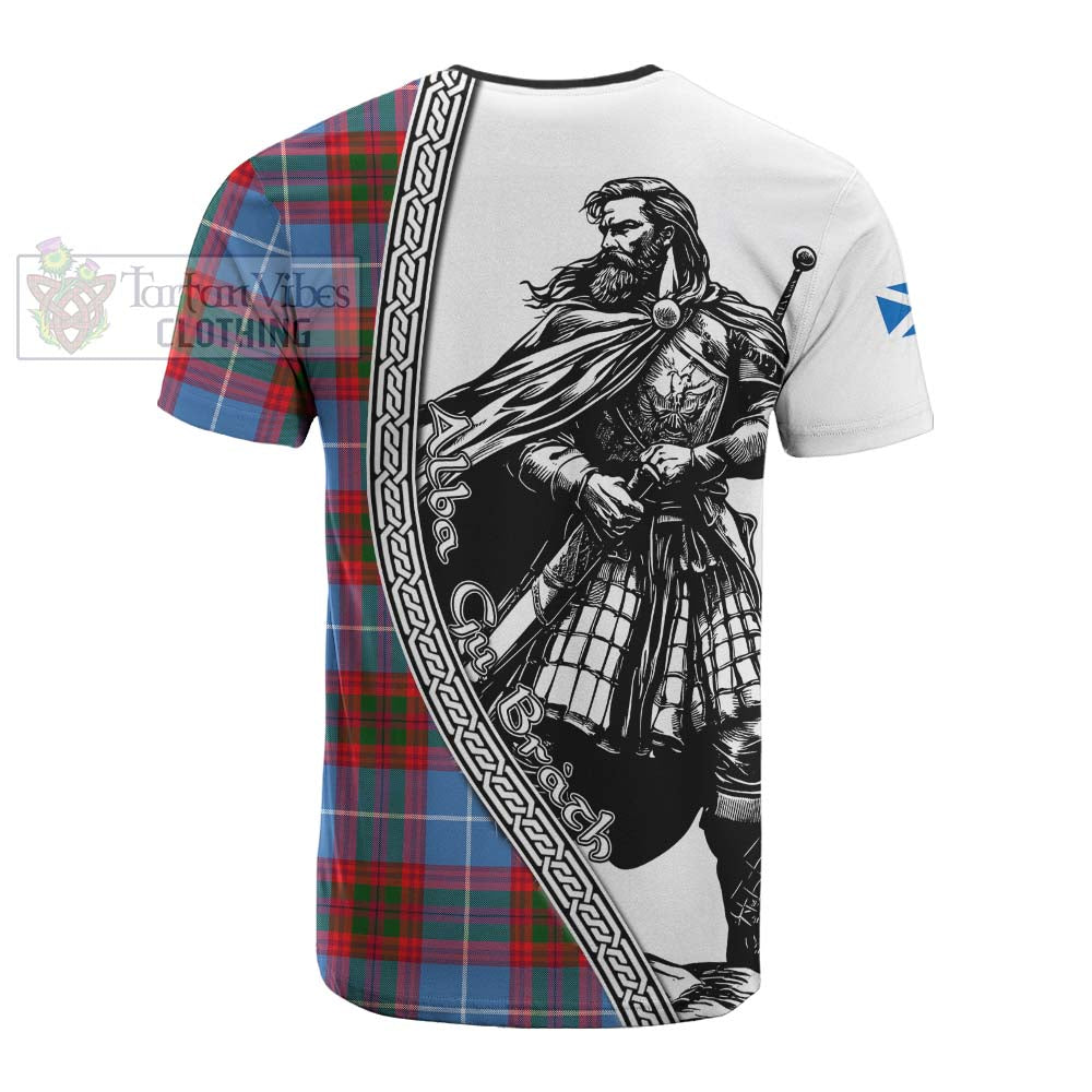 Dalmahoy Tartan Clan Crest Cotton T-shirt with Highlander Warrior Celtic Style