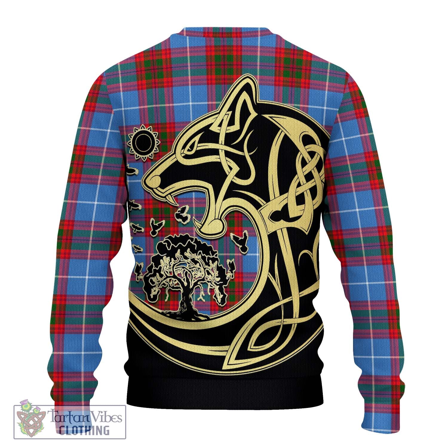 Tartan Vibes Clothing Dalmahoy Tartan Knitted Sweater with Family Crest Celtic Wolf Style