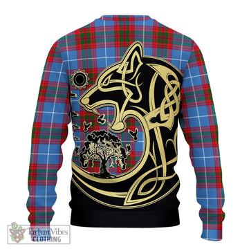 Dalmahoy Tartan Knitted Sweater with Family Crest Celtic Wolf Style