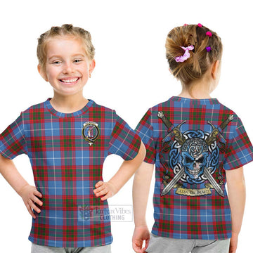 Dalmahoy Tartan Kid T-Shirt with Family Crest Celtic Skull Style