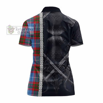 Dalmahoy Tartan Women's Polo Shirt with Family Crest Cross Sword Thistle Celtic Vibes