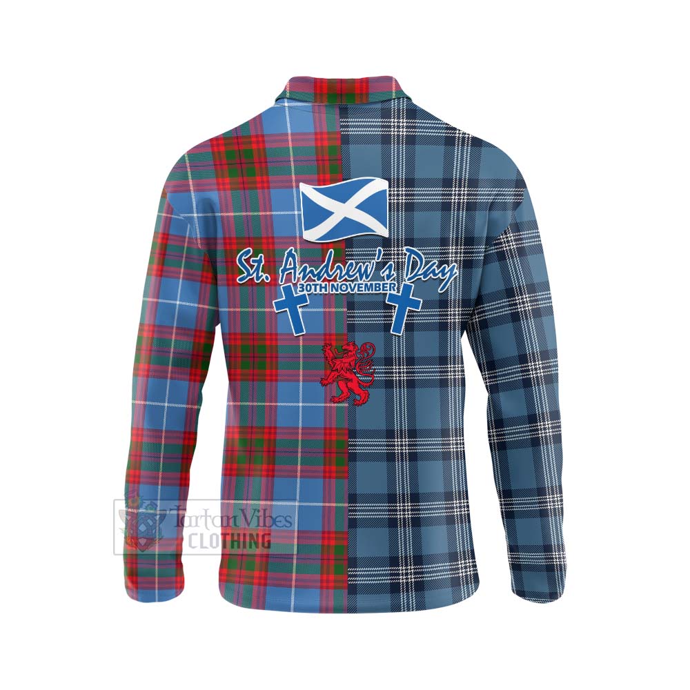 Tartan Vibes Clothing Dalmahoy Tartan Long Sleeve Polo Shirt Happy St. Andrew's Day Half Tartan Style