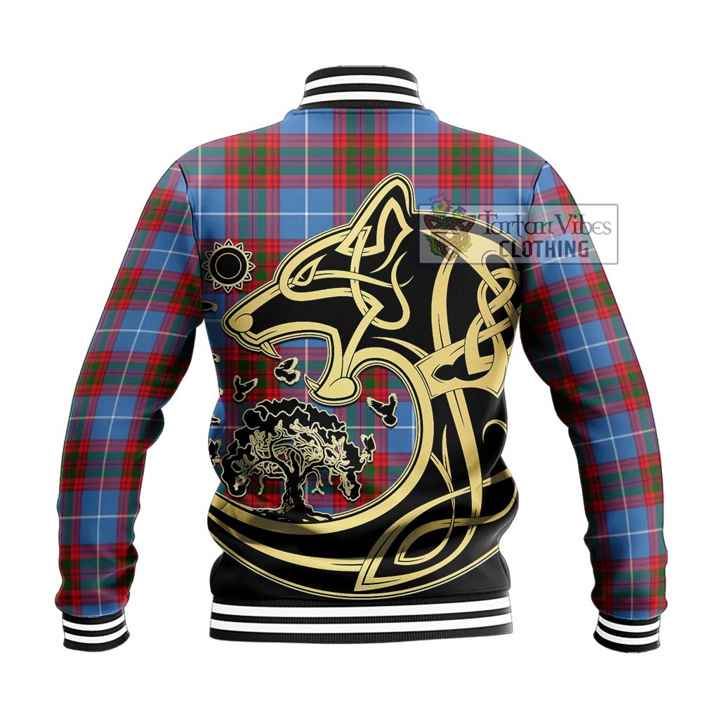 Tartan Vibes Clothing Dalmahoy Tartan Baseball Jacket with Family Crest Celtic Wolf Style