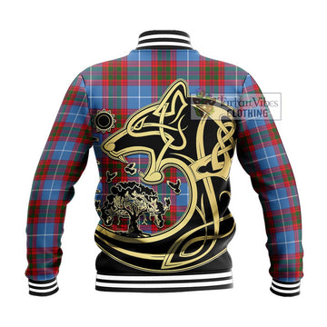 Dalmahoy Tartan Baseball Jacket with Family Crest Celtic Wolf Style