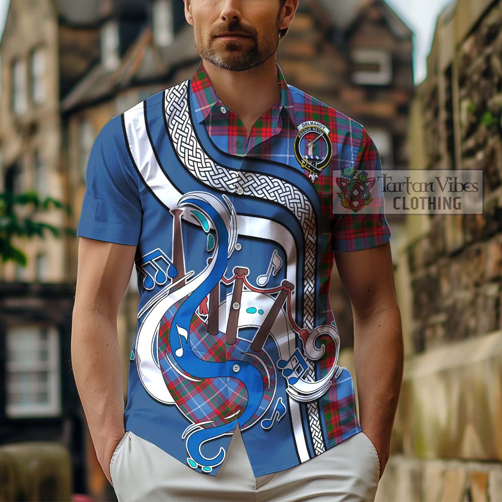 Tartan Vibes Clothing Dalmahoy Tartan Short Sleeve Button Shirt with Epic Bagpipe Style