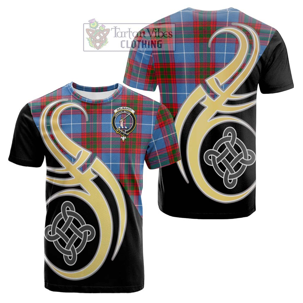 Tartan Vibes Clothing Dalmahoy Tartan Cotton T-shirt with Family Crest and Celtic Symbol Style