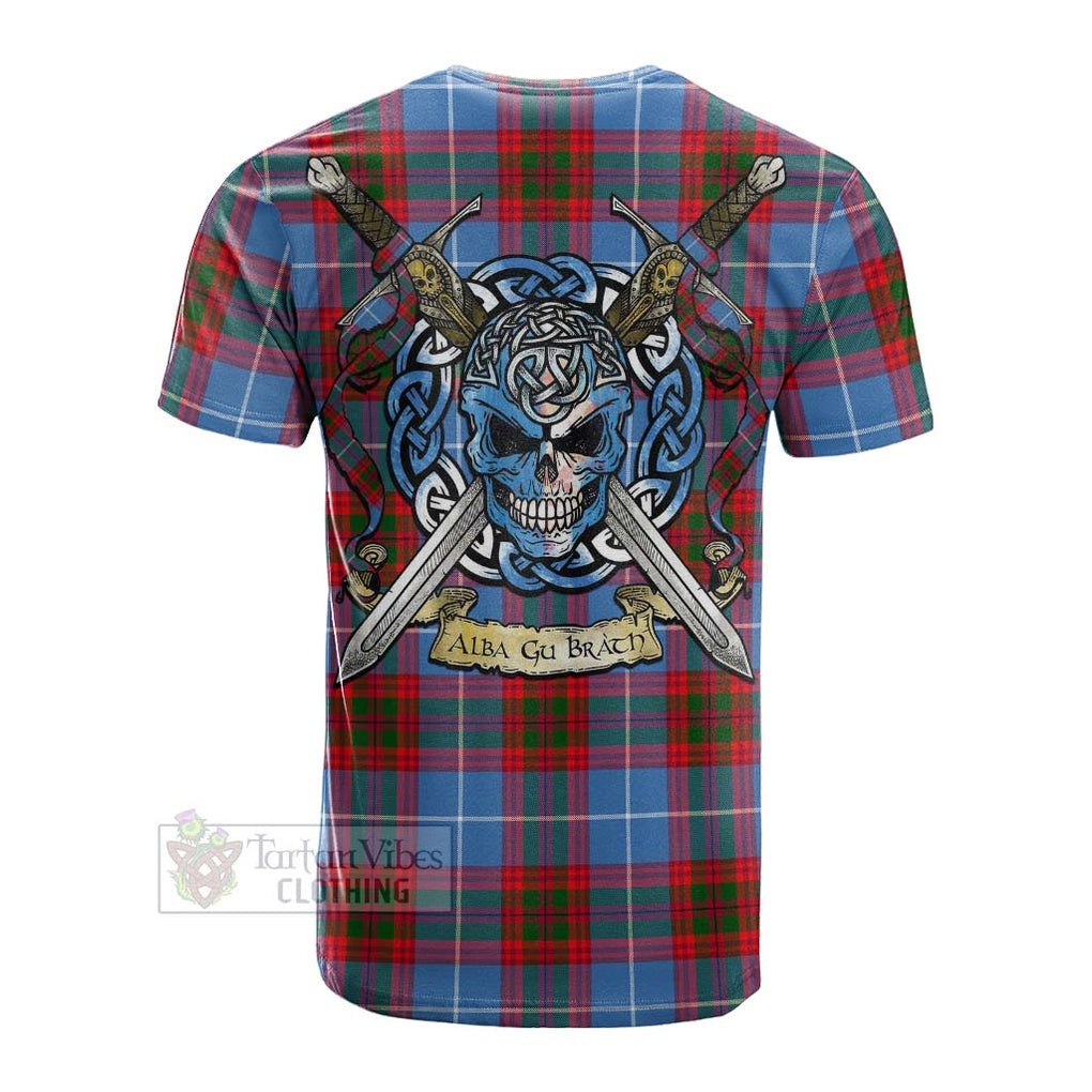 Tartan Vibes Clothing Dalmahoy Tartan Cotton T-shirt with Family Crest Celtic Skull Style