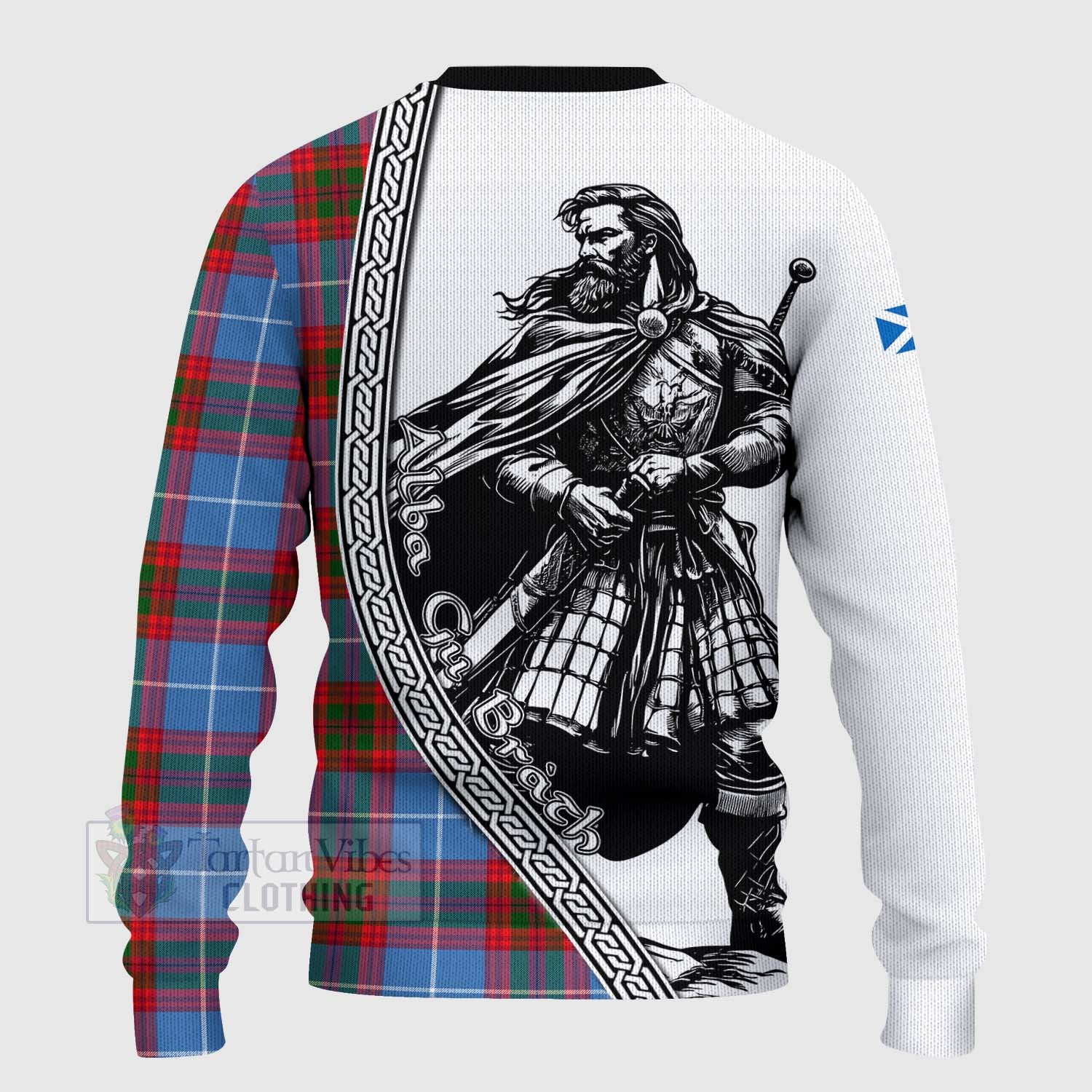 Tartan Vibes Clothing Dalmahoy Tartan Clan Crest Knitted Sweater with Highlander Warrior Celtic Style